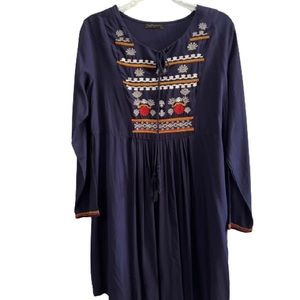 Zara Woman Embroidered Boho Baby Doll Dress